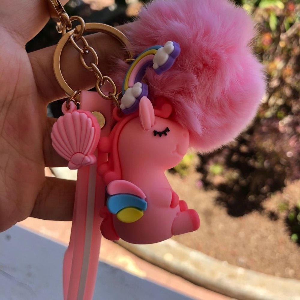 NEW 💚3/$25 Unicorn Fluffy Key Chain Bag Ch…